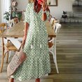 thumbnail image 2 of Penkiiy Robe d'Été Boho pour Femmes 2024 à Manches Courtes à Volants avec Franges, Col en V, à Volants, Fluide, Ligne A, Maxi, 2TG, Vert, 2 of 7