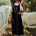 thumbnail image 2 of Birdeem Womens Linen Cotton Solid Color Sleeveless Pocket Casual Wide Leg Side Button Jumpsuit, 2 of 9