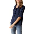 thumbnail image 4 of INSPIRE CHIC Blouse en Mousseline Semi-Transparente pour Femme à Volants, Col en V, Manches Bouffantes au Coude, L Bleu Marine, 4 of 8