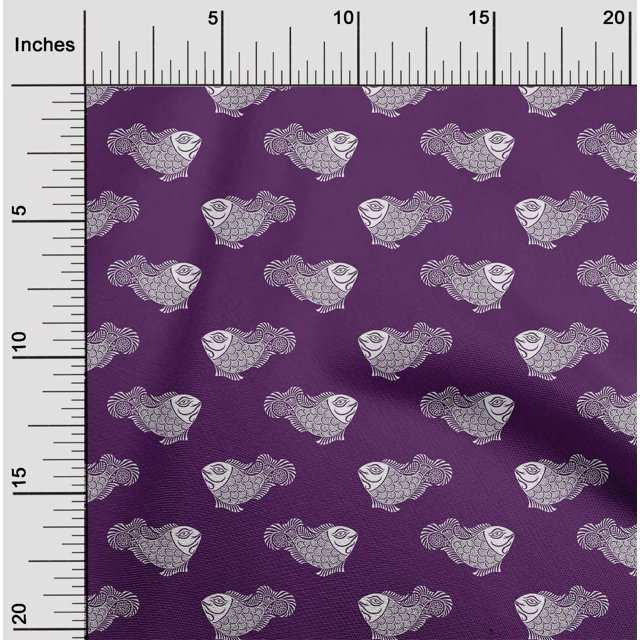 oneOone Polyester Lycra Fabric Fish Block Print Fabric By The Yard 56 Inch Wide