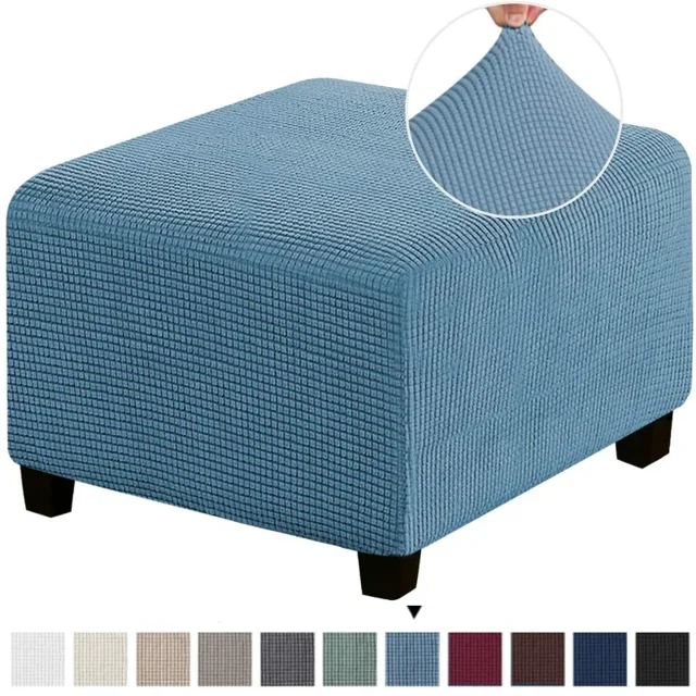 LNGOOR 3 Sizes Square Jacquard Durable Customized Stretch Footrest Ottoman Cover Folding Storage Stool Furniture Protector Slipcover (Light Grey S)