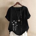 thumbnail image 1 of Économies d'Été! Horkkom Hauts Grande Taille pour Femmes Été Décontracté Chemises en Lin à Manches Courtes Col Rond Imprimé Floral Blouses Amples, 1 of 4