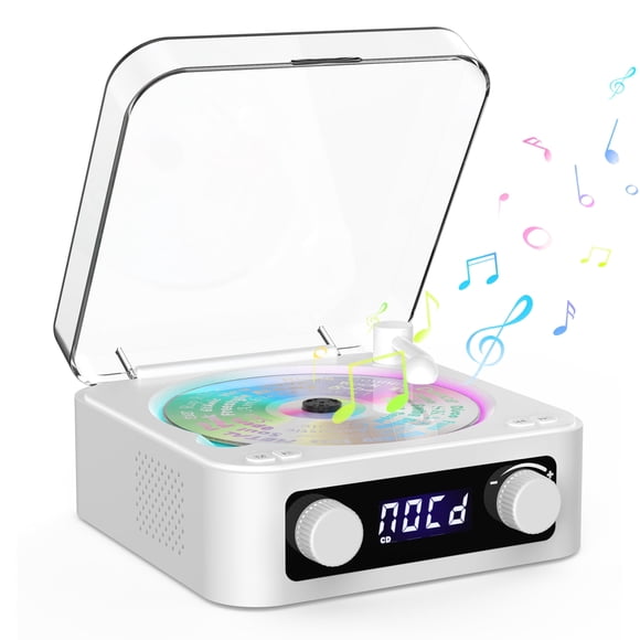 Udreamer Digital Portable CD Players for Home, with Bluetooth &Hi-Fi Stereo Speakers,FM &Remote Control | Lighting,White