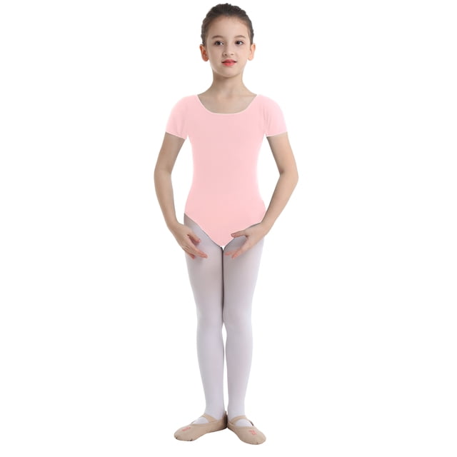 CHICTRY Filles Enfants Justaucorps de Gymnastique Basique à Manches Courtes Extensible Ballet Danse Justaucorps Haut Rose 8