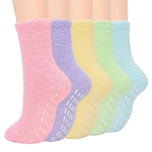 5 Pairs Women Warm Super Soft Plush Slipper Sock Winter Fluffy Microfiber Crew Socks Casual Home Sleeping Fuzzy Cozy Sock