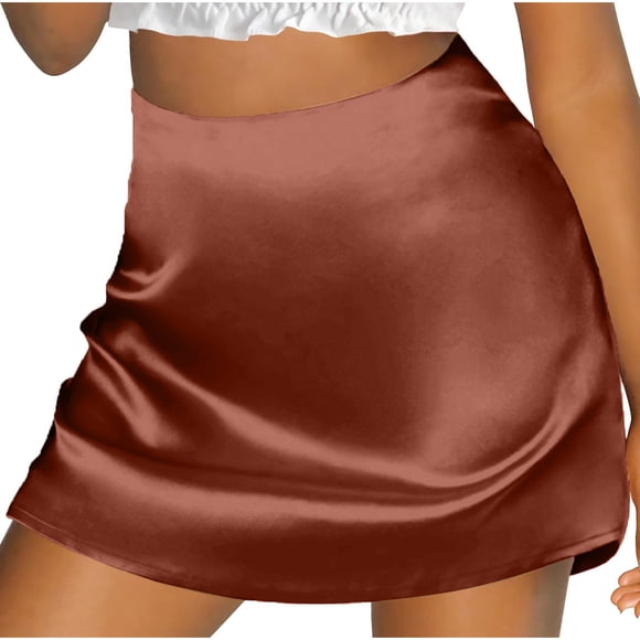 Elvqul Elastic Waisted Skirt for Women Pencil Mini Skirts Coffee Solid High Waisted Summer Womens Short Skirts