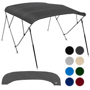 NEH 4 Bow Bimini Tops for Boats, Fadeproof, Support Poles, Storage Boot, 600D Marine Canvas, Sun Shade Boat Canopy, Universal Boat Cover For Pontoon, V-Hull, Fishing, Bass Boat 61-66", Charcoal Gray