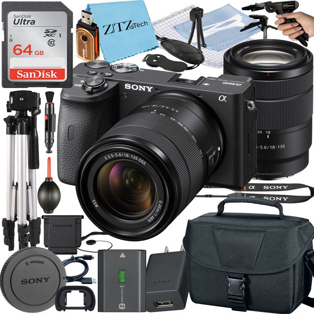 Sony a6600 Mirrorless Camera + Sony E 18-135mm Lens + Case + 64GB Memory Card + Tripod + ZeeTech Cloth