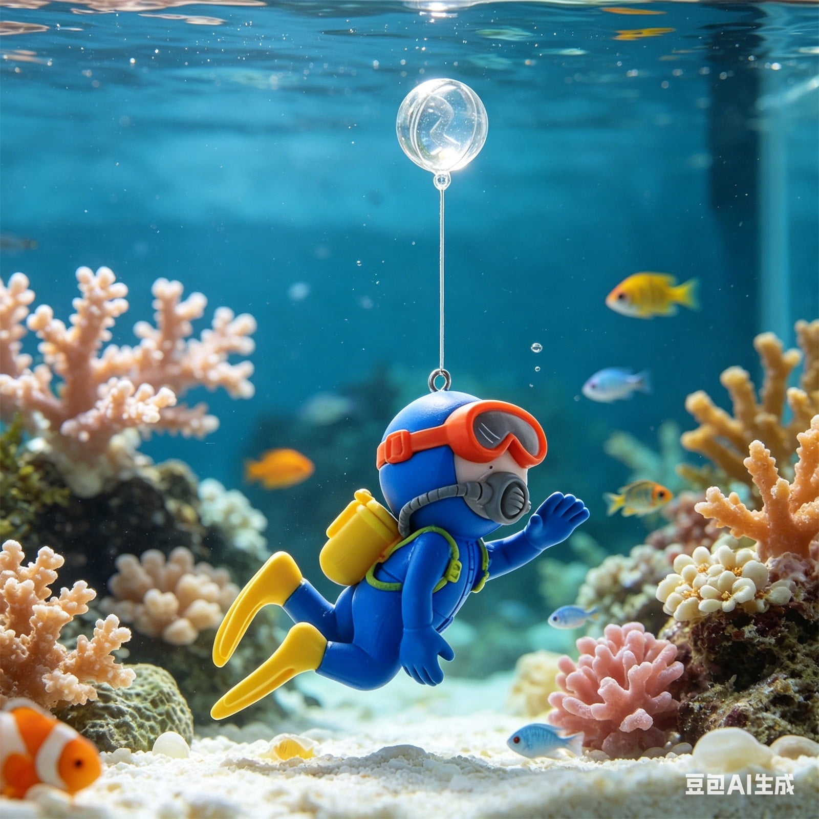 Yrmaups Aquarium Diver Decoration for Fish Tank, Floating Ornament with Bubbles, Adjustable Lifelike Figure for Home, Office, Aquarium