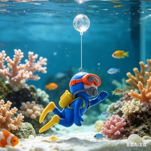 Yrmaups Aquarium Diver Decoration for Fish Tank, Floating Ornament with Bubbles, Adjustable Lifelike Figure for Home, Office, Aquarium