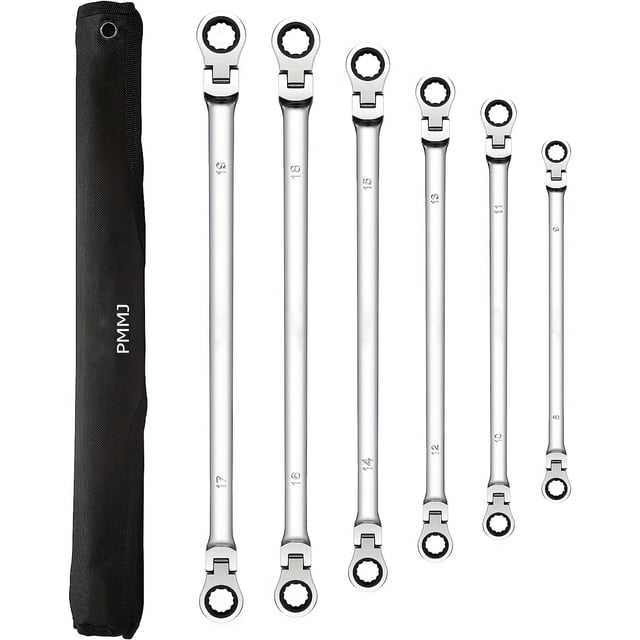 Extra Long Flex Head Ratcheting Wrench 8-19mm Double Box End Long Reach Ratchet