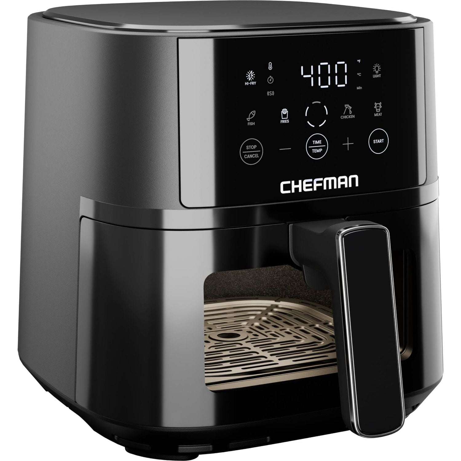 Chefman TurboFry Touch 4L (4-Qt) Easy-View Air Fryer w/ 4 Cooking Presets and 235°C (450°F) Hi-Fry Button - Black, New