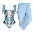 thumbnail image 1 of Maillot de Bain une Pièce pour Femmes avec Jupe de Plage Paréo Imprimé Floral Rétro Ensemble Bikini Deux Pièces, 1 of 3