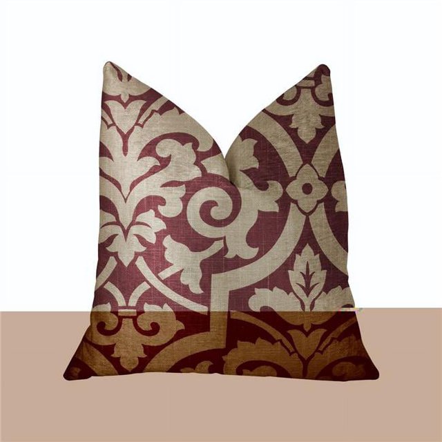 PBRA2277-1220-DP Plutus Coussin de Luxe Rouge & Beige Bouclier Sacré, 12 x 20 Po.
