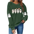 thumbnail image 2 of Meichang Sweatshirts d'Halloween pour Femmes Col Rond Chandails en Molleton Graphique Fantôme Mignon Imprimé Effrayant Manches Longues Vintage Chandail, 2 of 9