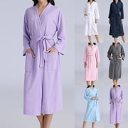CFLVAEK Waffle Knit Robe Women and Men Fall Winter Full Length Bathrobes with Pockets Cozy Long Sleeve Spa Robes with Belt Pink XL
