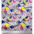 thumbnail image 1 of Soimoi Gray Moss Georgette Fabric Circle & Triangle Geometric Print Fabric by the Yard 42 Inch Wide, 1 of 5