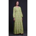 thumbnail image 2 of Bimba Robe Maxi à Manches Longues pour Femmes en Georgette Mousse Imprimée de Feuilles et de Renoncules à Taille Élastique - Medium, 2 of 5