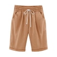 thumbnail image 4 of AherBiu Plus Size Shorts for Women Drawstring High Waisted Straight Leg Summer Casual Lounge Shorts with Pockets, 4 of 4