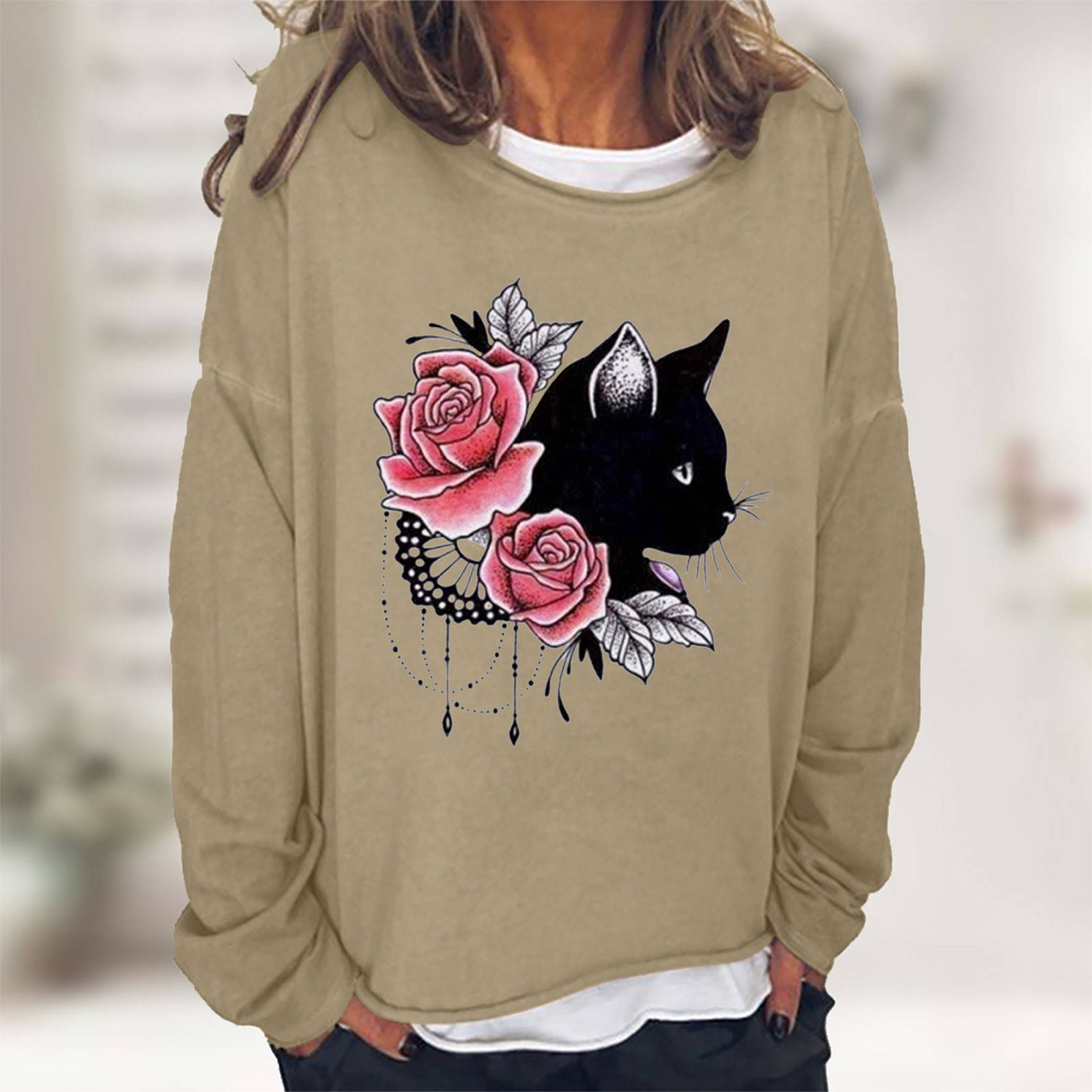 Nouveaux Hauts pour Femmes 2023 Mode T-Shirt Décontracté à Manches Longues Imprimé à Col Rond de Printemps Automne pour Femmes Grande Taille Chemise à Manches Longues pour Femmes