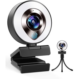 1080P Webcam avec Microphone et lumière de son, 3-level Luminosité réglable, Plug et Play Caméra d'ordinateur, Ordinateur portable Webcam, MacBook, PC