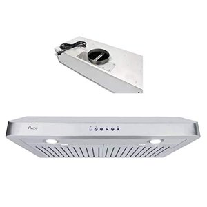 Awoco RH-C06-30 Classique 6" Élevé 1mm Acier inoxydable épais sous Cabinet 4 Régimes 900CFM Hotte de portée avec 2 LED Lumières, 6" Évent rond du haut - 30" Largeur
