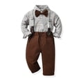 thumbnail image 1 of RXIRUCGD Ensemble Mode pour Enfants Chemise à Rayures Pantalon Ensemble 2 Pcs Manches Longues Col Rond Haut/chemise (Marron, Taille:150), 1 of 8