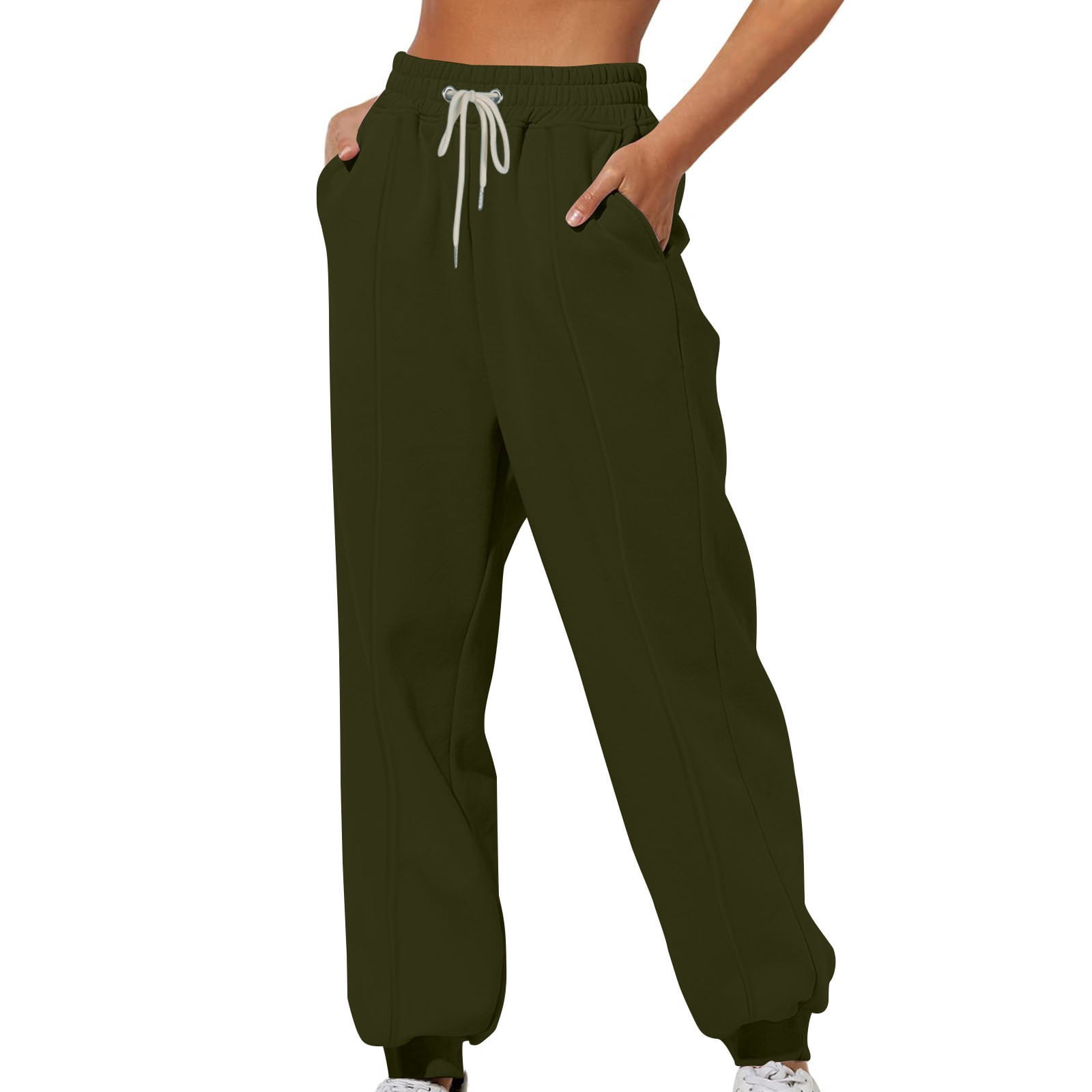 Pisexur Womens Sweatpants Ribbed Straight Leg Sweatpants High Waist Workout Jogging Pants Trendy Casual Solid Color Sweat Pants Baggy Comfort Drawstring Wide Leg Pants Loungewear with Pockets