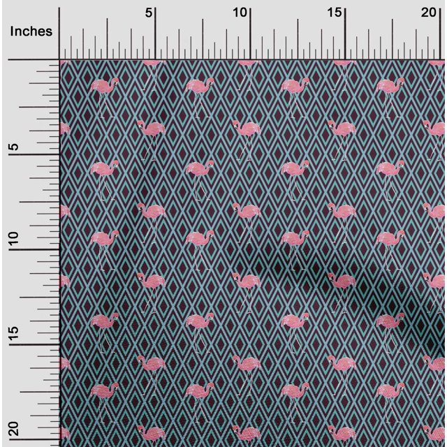 oneOone Silk Tabby Fabric Geometric & Flamingo Bird Printed Craft Fabric BTY 42 Inch Wide