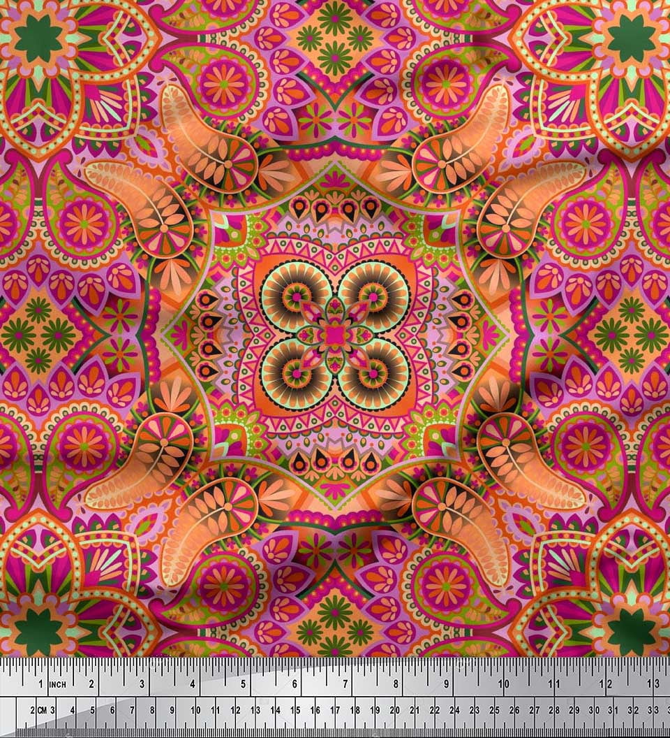 Soimoi Rayon Crepe Fabric Paisley & Mandala Decorative Print Fabric by Yard 46 Inch Wide