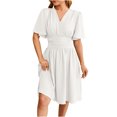 thumbnail image 1 of QIPOPIQ Spring Summer Dress for Women Casual Ruffle Short Sleeve Wrap V-Neck Dress with Pockets Clearance, 1 of 4