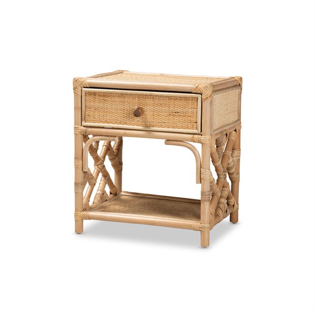 Baxton Studio Table de Chevet Moderne Bohème en Rotin Naturel Marron 1-Tiroir