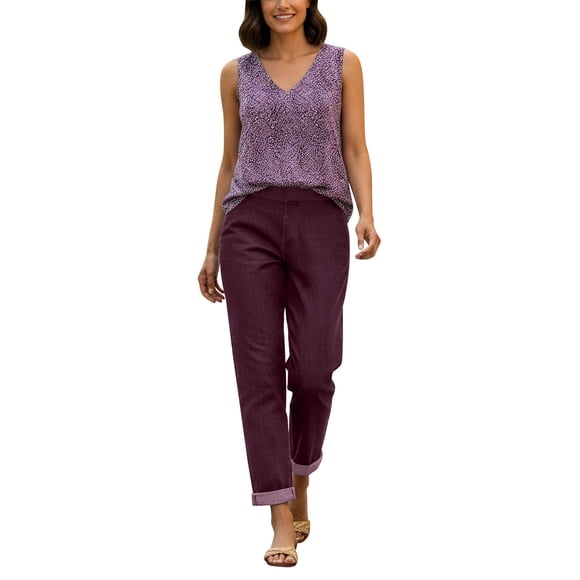 Brnmxoke Wide Leg Pants Woman Jeans Summer Casual Stretchy Denim Pant with Pocket Trendy Classic Spring Athletic Office Work Trousers Purple,XXL