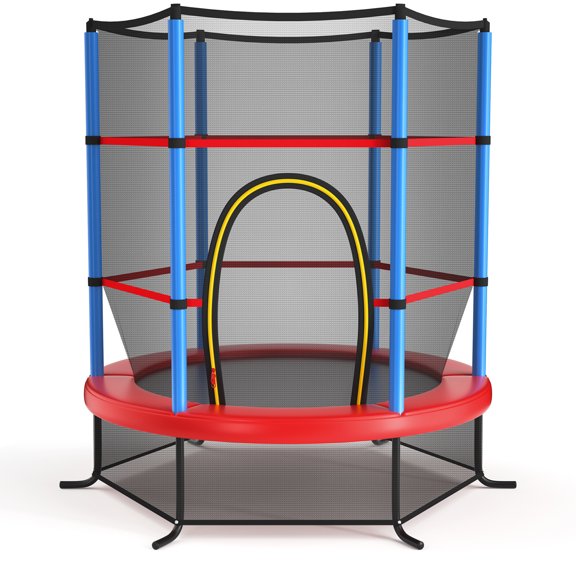 Gymax Trampoline de 55 Po pour Enfants et Tout-Petits, Trampoline Récréatif avec Filet de Sécurité, Bleu Marine