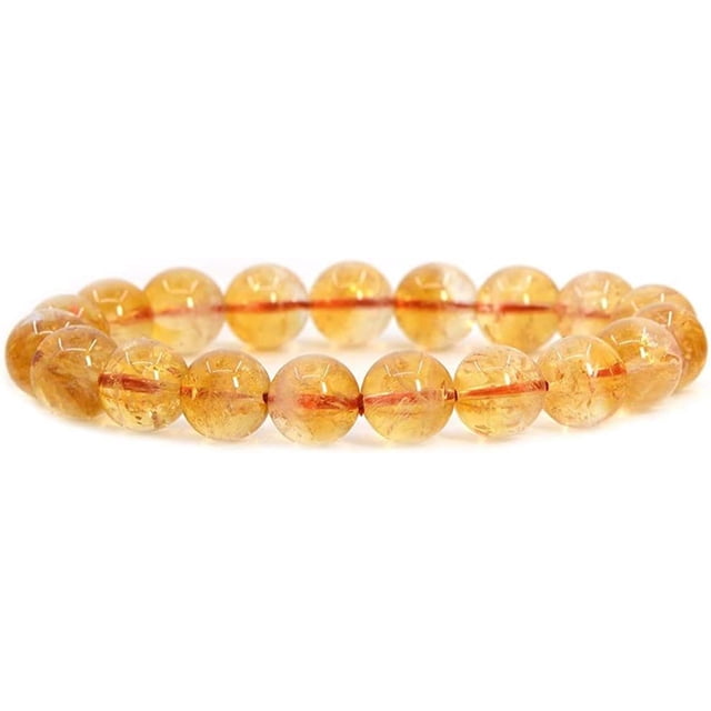 Bracelet Extensible Unisexe en Perles Rondes de 10 mm avec Pierre Précieuse en Citrine Naturelle 6,5 Pouces