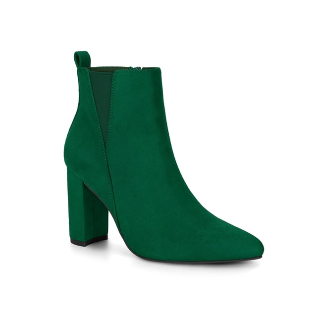 Unique Bargains Women's Block Heel Pointed Toe Zipper Ankle Boots