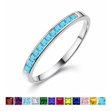 JeenMata Bague de Mariage Pierre de Naissance de Décembre Taille Princesse 0,25 Carat - Anneau Pavé à Canaux - Placage Or Blanc 18K pour Femmes