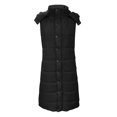 thumbnail image 4 of jsaierl Long Puffer Vest Women Button Down Sleeveless Hooded Jacket Overcoat Solid Color Side Slit Winter Parka Coat, 4 of 6