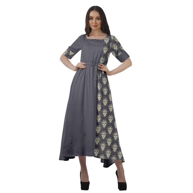 Moomaya Robe de Soirée à Manches Courtes en Viscose Style Santoon à Encolure Dégagée pour Femmes