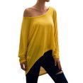 thumbnail image 3 of T-shirt Femme Col Rond Ourlet Asymétrique Couleur Unie Manches Longues Ample, 3 of 5