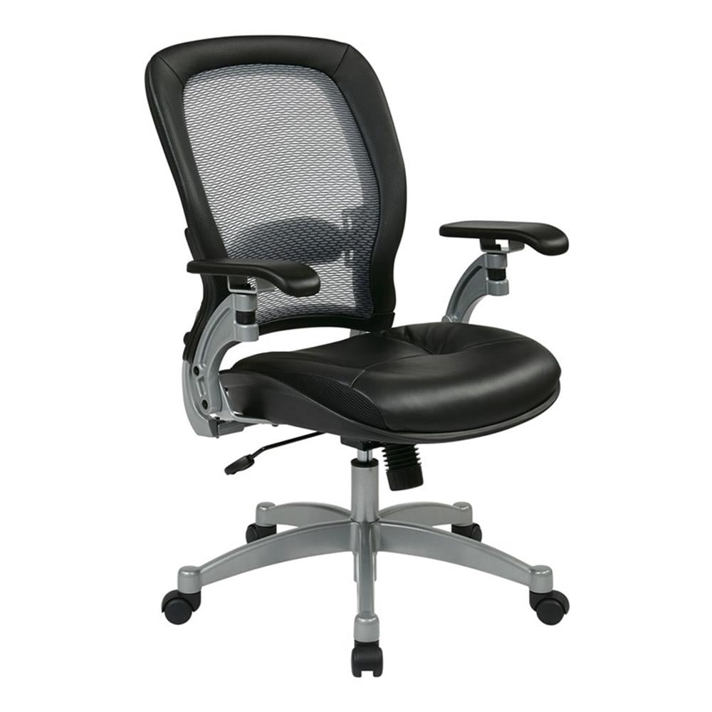 Office Star SPACE Air Grid Leather Office Chair in Black and Platinum