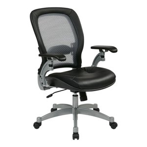 Office Star SPACE Air Grid Leather Office Chair in Black and Platinum
