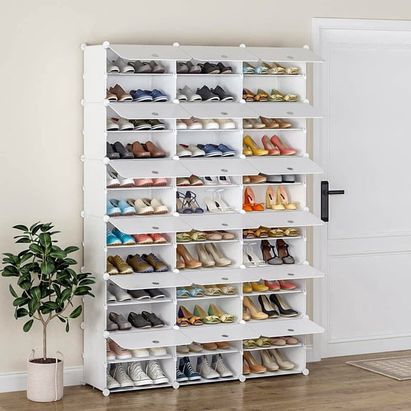 Ktaxon 36 Cubes 72 Pairs 12 Tiers Portable Shoe Rack, Storage Cabinet for Entryway Hallway, White