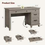 Kojooin Farmhouse Office Desk with Charging Station and File Drawer, 53.5 in Wooden Computer Desk