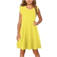 thumbnail image 2 of Milgrthf Girls Midi Dress Summer Ruffle Sleeve A Line Swing Basic Skater Twirl Party Dresses 4-12 Years Yellow, 2 of 9