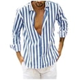 thumbnail image 2 of Aqestyerly Chemise à Rayures à Manches Longues pour Homme, Col en V, Boutonnée, Décontractée, Chemise à Rayures Verticales, Mode HWRETIE, 2 of 8