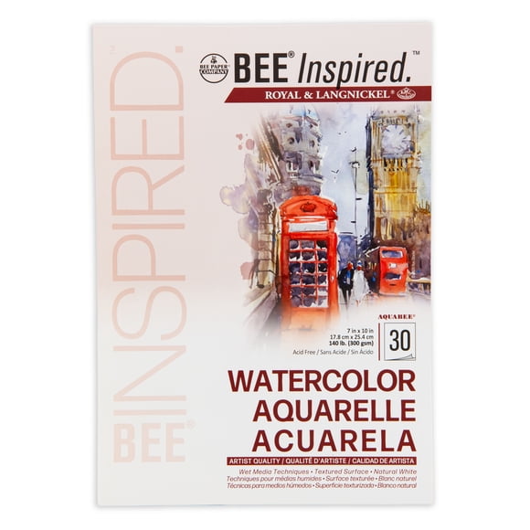 Bee Paper - Bee Inspired -Bloc de peinture d'artiste aquarelle de 7 po x 10 po, 140 lb. 300 GSM, 30 feuilles