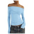 thumbnail image 1 of Women's Fashion Off Shoulder Long Sleeve Tees Slim Fit Stretchy Top - Solid Color, Backless, Perfect for Spring, Fall and Various Occasions, 1 of 3