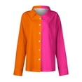 thumbnail image 4 of Timegard Womens Tops Lapel V-Neck Button Long Sleeve Color Block Shirts Work Casual Loose Tops Blouse, 4 of 4