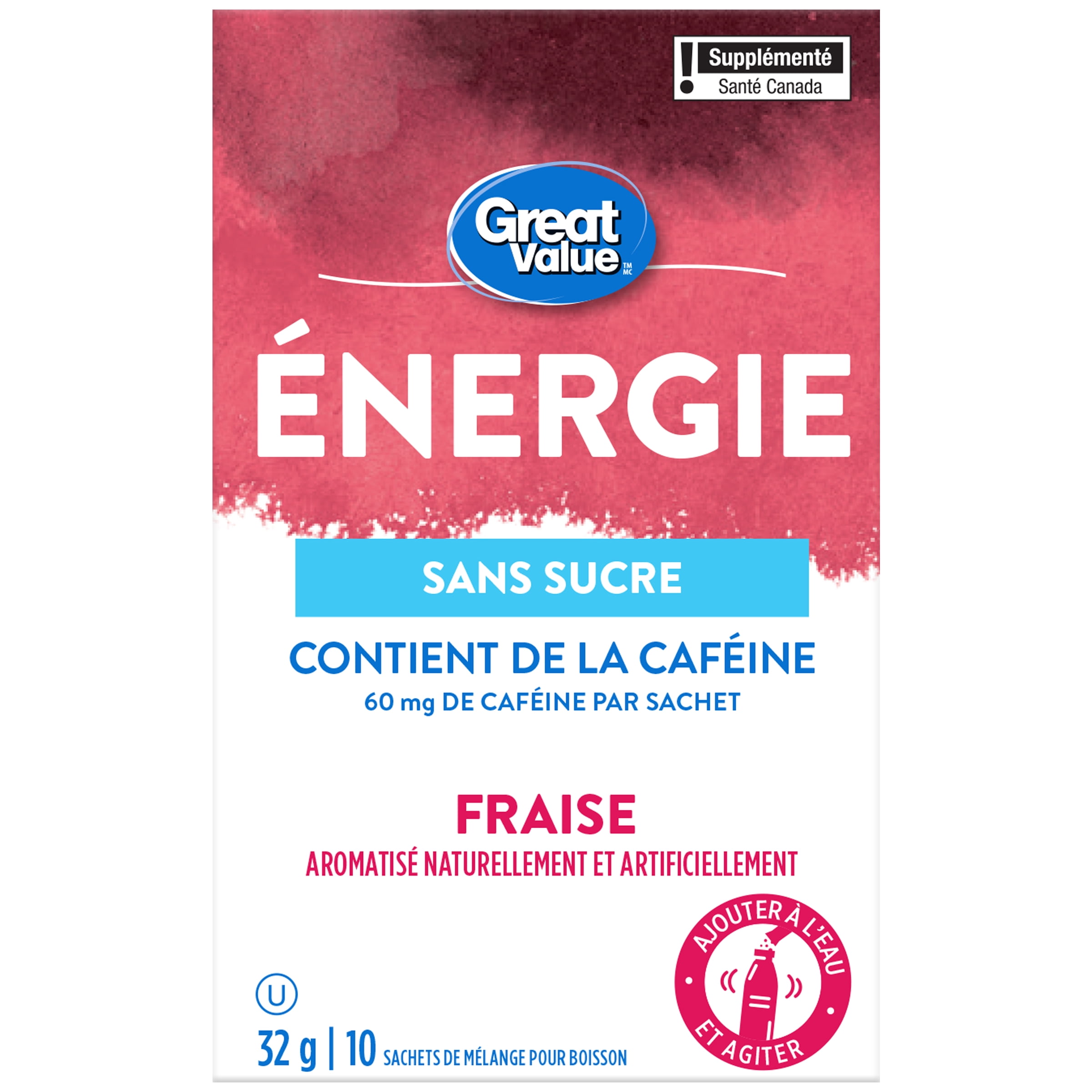 Great Value Sugar Free Naturally and Artificially Flavoured Strawberry Energy Drink Mix Packets
